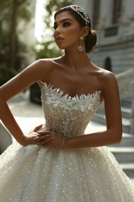 Superbe robe de mariée à paillettes scintillantes sans bretelles Aline_3