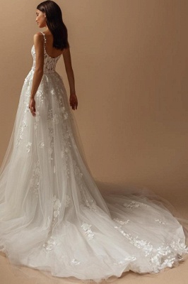 Robe de mariée Aline à fleurs blanches délicates avec décolleté carré et appliques à bretelles spaghetti_2