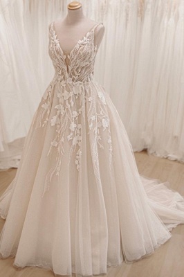 Sleeveless Tulle Aline Wedding Dress Lace Appliques Simple Wedding Gown