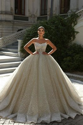 Gorgeous Sparkly Sequins Ball Gown Wedding Dress Strapless Aline Bridal Dress