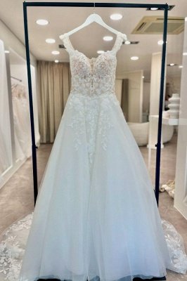 Elegant Tulle Aline Wedding Dress Floral Lace Appliques Sweetheart Bridal Dress Sleeveless