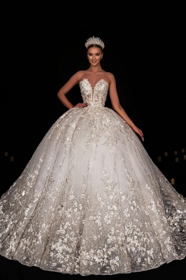 Superbe robe de bal en tulle à paillettes avec appliques en cœur sans manches