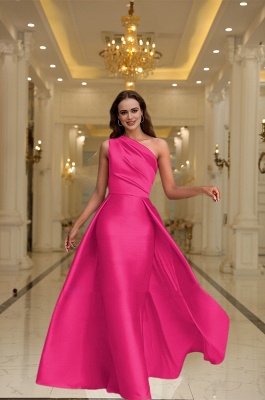 Stylish One-Shoulder Satin Ruched A-Line Prom Dress Long Evening Gown