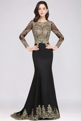 AMANDA | Mermaid Scoop Floor Length Black Elegant Evening Dresses with Appliques_4