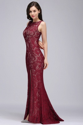 DULCE | Mermaid Crew Floor-length Sleeveless Burgundy Lace Prom Dresses_6