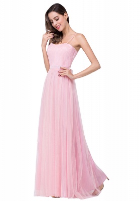 Simple Spaghetti-Straps Ruffles A-Line Pink Open-Back Evening Dress_7