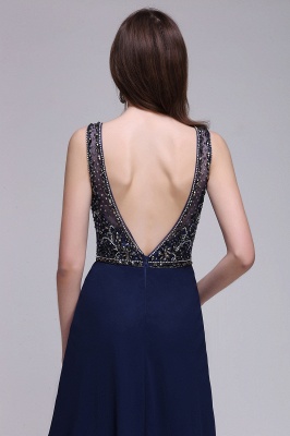 CALI | A-line Long Chiffon Dark Navy Vintage Prom Dresses with Rhinestones_6