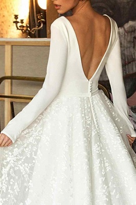 Elegant Lace Bridal A-line V-Neck Long Sleeves Wedding Dresses_4