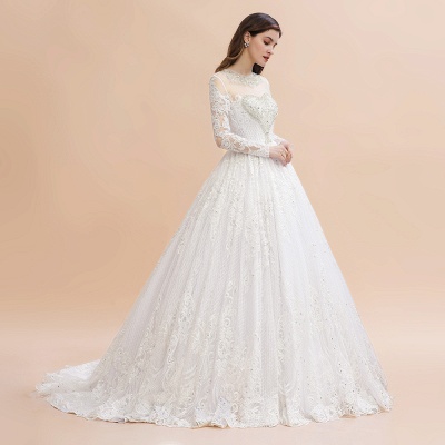 Elegant White Long Sleeve Tulle Lace Appliques Bridal Gowns_7