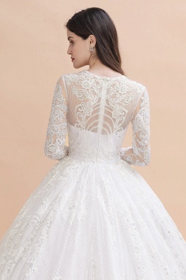 Elegant White Long Sleeve Tulle Lace Appliques Bridal Gowns_9