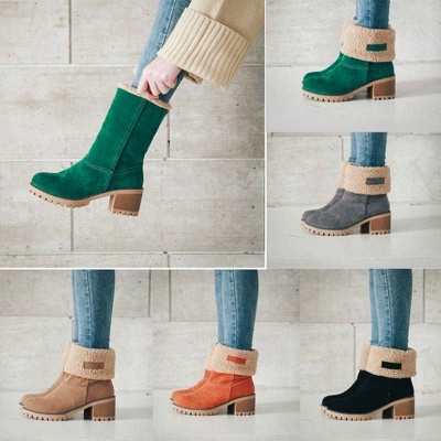 Bottes à bout rond à bout rond Chunky Heel Nubuck