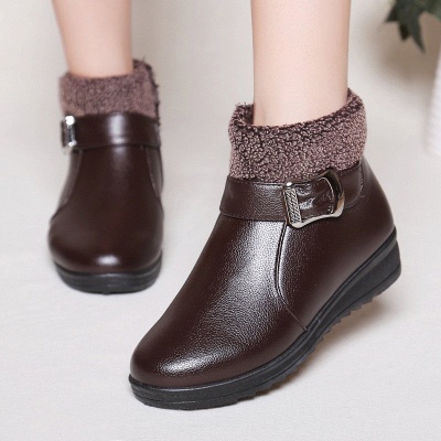 Wedge Heel Daily Zipper Round Toe Buckle Boots_2