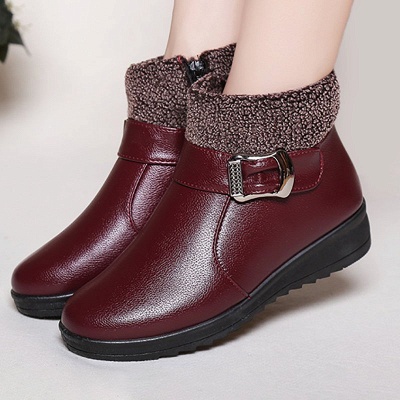 Wedge Heel Daily Zipper Round Toe Buckle Boots_1