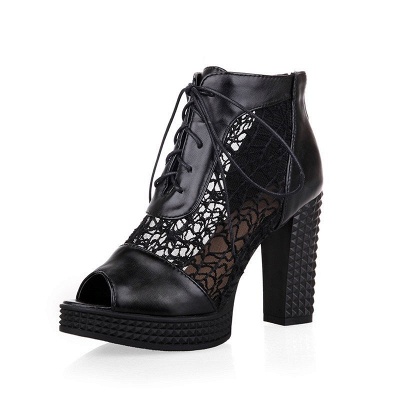 Chunky Heel Lace-up Peep Toe Elegant Boots_9