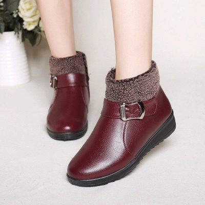 Wedge Heel Daily Zipper Round Toe Buckle Boots_6