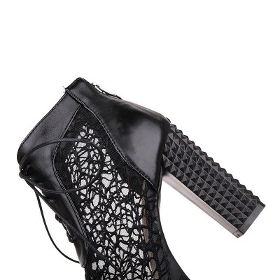 Chunky Heel Lace-up Peep Toe Elegant Boots_13