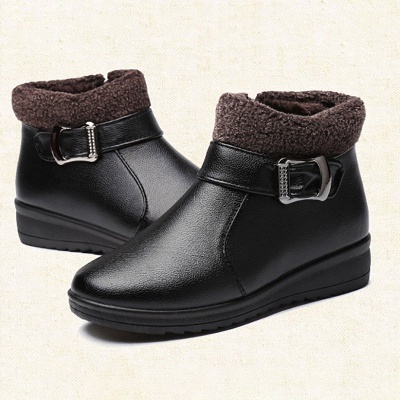 Wedge Heel Daily Zipper Round Toe Buckle Boots_8