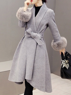 High Low Bow Asymmetric Solid Fur And Shearling Coats_3