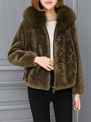 Pockets Zipper Hoodie Fluffy Fur and Shearling Coat