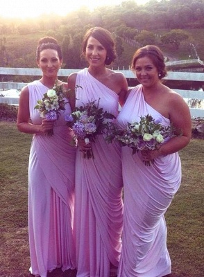 Simple One Shoulder Chiffon Long Bridesmaid Dresses Ruffles  Popular Plus Size Wedding Party Dress_1