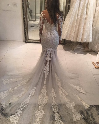 Elegant New Arrival Long Sleeve Mermaid Wedding Dresses | Long Train Online  Bridal Gowns_5