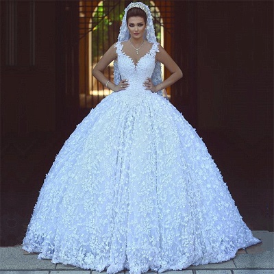 Bretelles V-cou Sexy Robes De Mariée En Dentelle Pas Cher | Robes de mariée sans manches 2021 avec appliques_3