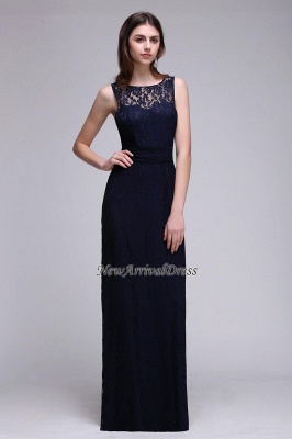 Dark-Navy Floor-Length Lace Sleeveless Sheath Evening Gowns_6