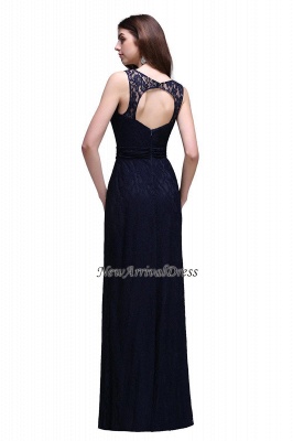 Dark-Navy Floor-Length Lace Sleeveless Sheath Evening Gowns_3