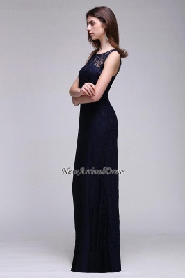 Dark-Navy Floor-Length Lace Sleeveless Sheath Evening Gowns_4