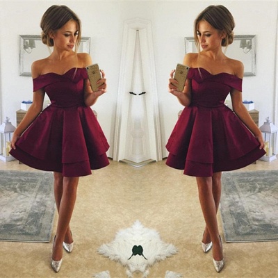 Cute Off-the-shoulder Deep Burgundy Homecoming Dress | Short Party Gown_3