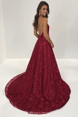 Vestido de fiesta de tirantes de espagueti rojo de encaje modesto | Vestido formal con abertura frontal BA9243_3