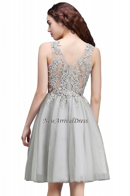 Silver Short Appliques Sleeveless A-Line Tulle Homecoming Dress_7