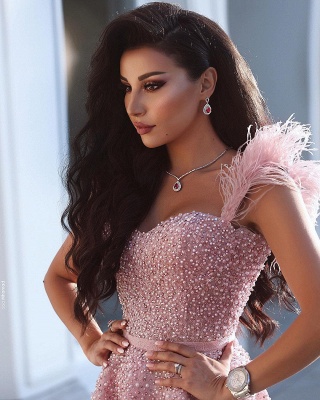 Classic Beading Homecoming Dress  Luxury Feather Pink Party Dress_4