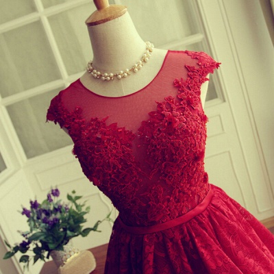 Delicate Red Lace AppliquesSexy Short Homecoming Dresses Mini with Cap Sleeve_5