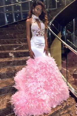 New Arrival Pink High Neck Mermaid Prom Dresses Keyhole Applqiues Formal Dresses SK0129_4