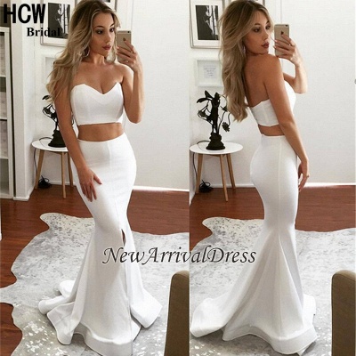 Sweetheart White Two-Piece Front-Split Mermaid Sleeveless Sexy Prom Dress_1